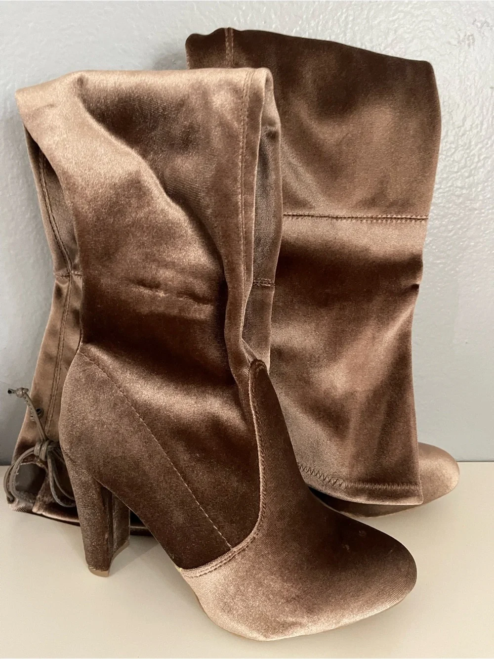 Charlotte Russe Metallic Taupe Over-the-Knee High Heel Boots